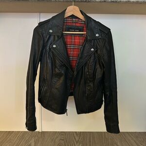 Women's Black GENUINE Leather Jacket with Red Lining